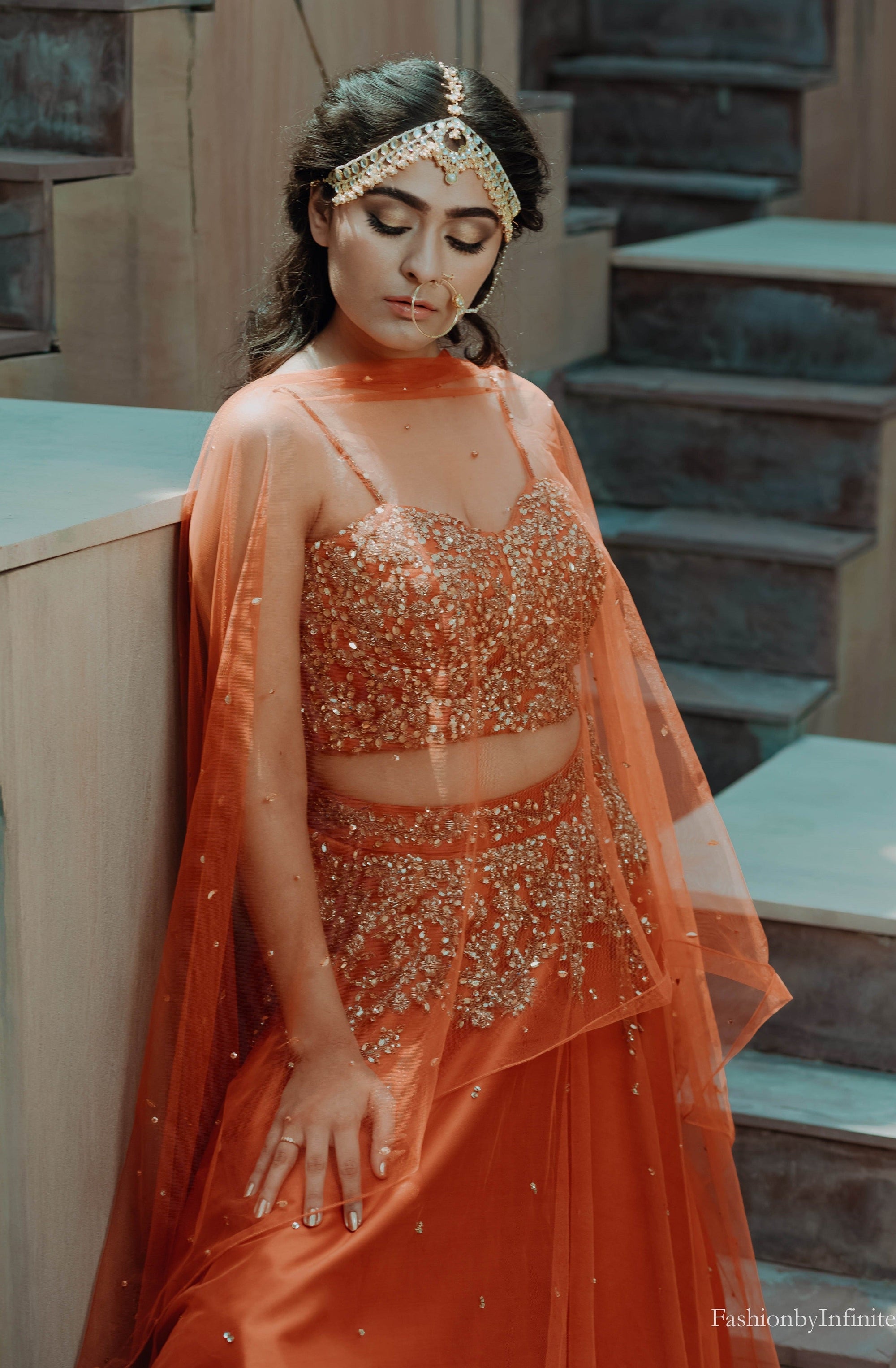 Sunset Corset Lehenga Set - orange lehenga