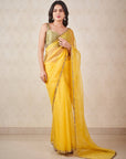 Sunshine Yellow Organza Saree with Sage Green Blouse - sari indian clothing