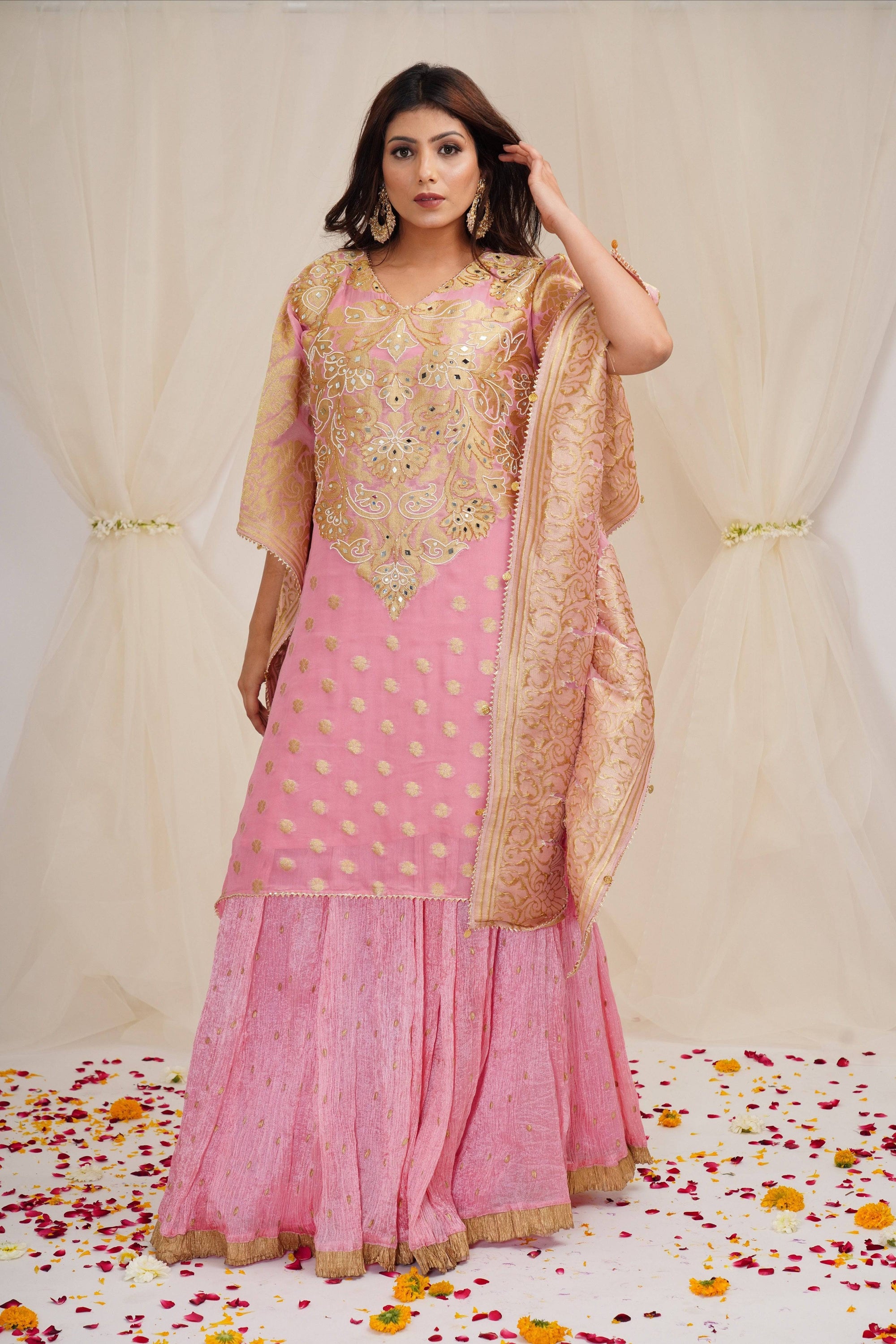Taffy Pink Banarasi Georgette Kaftan - kaftan dress indian