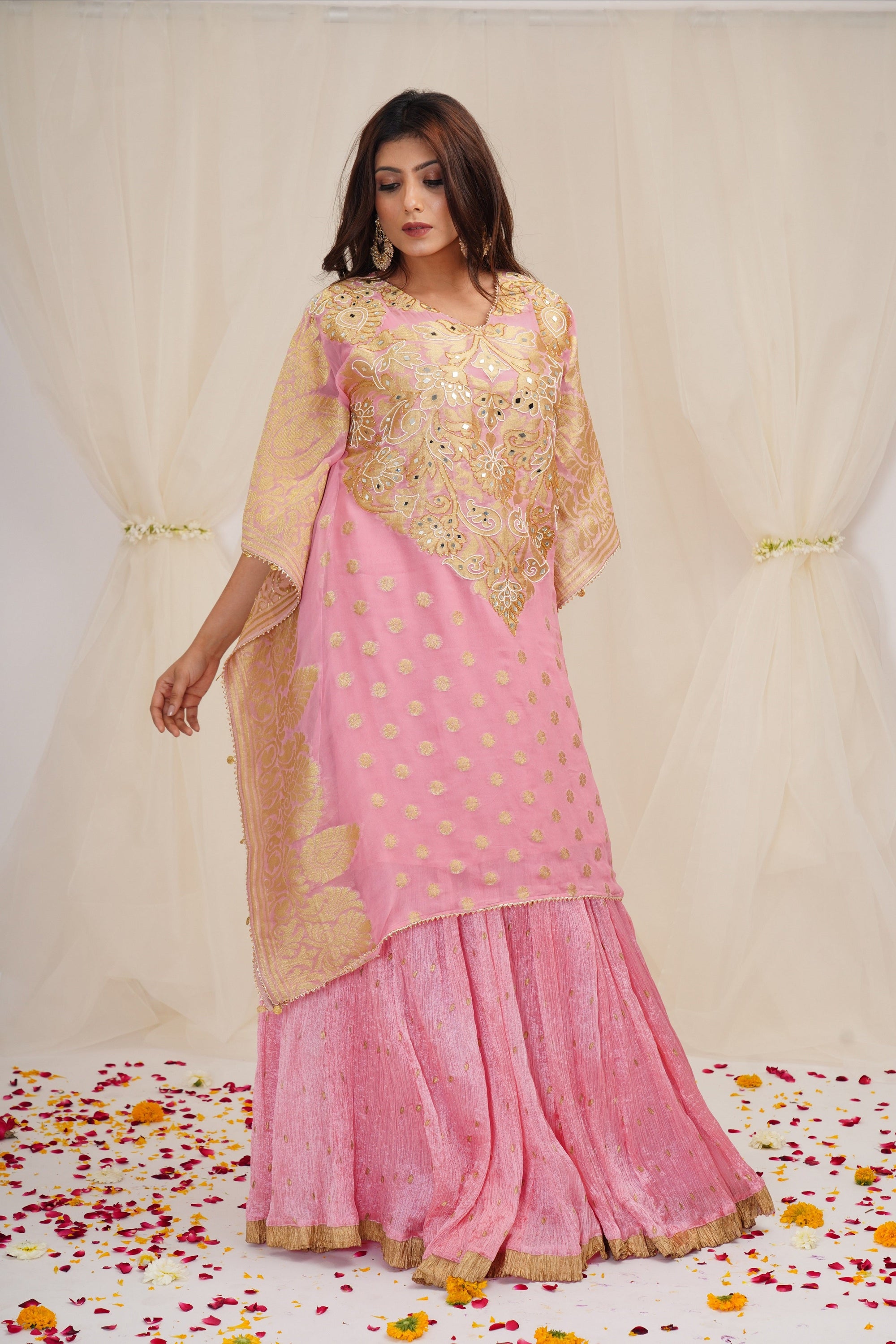 Taffy Pink Banarasi Georgette Kaftan - kaftan dress indian