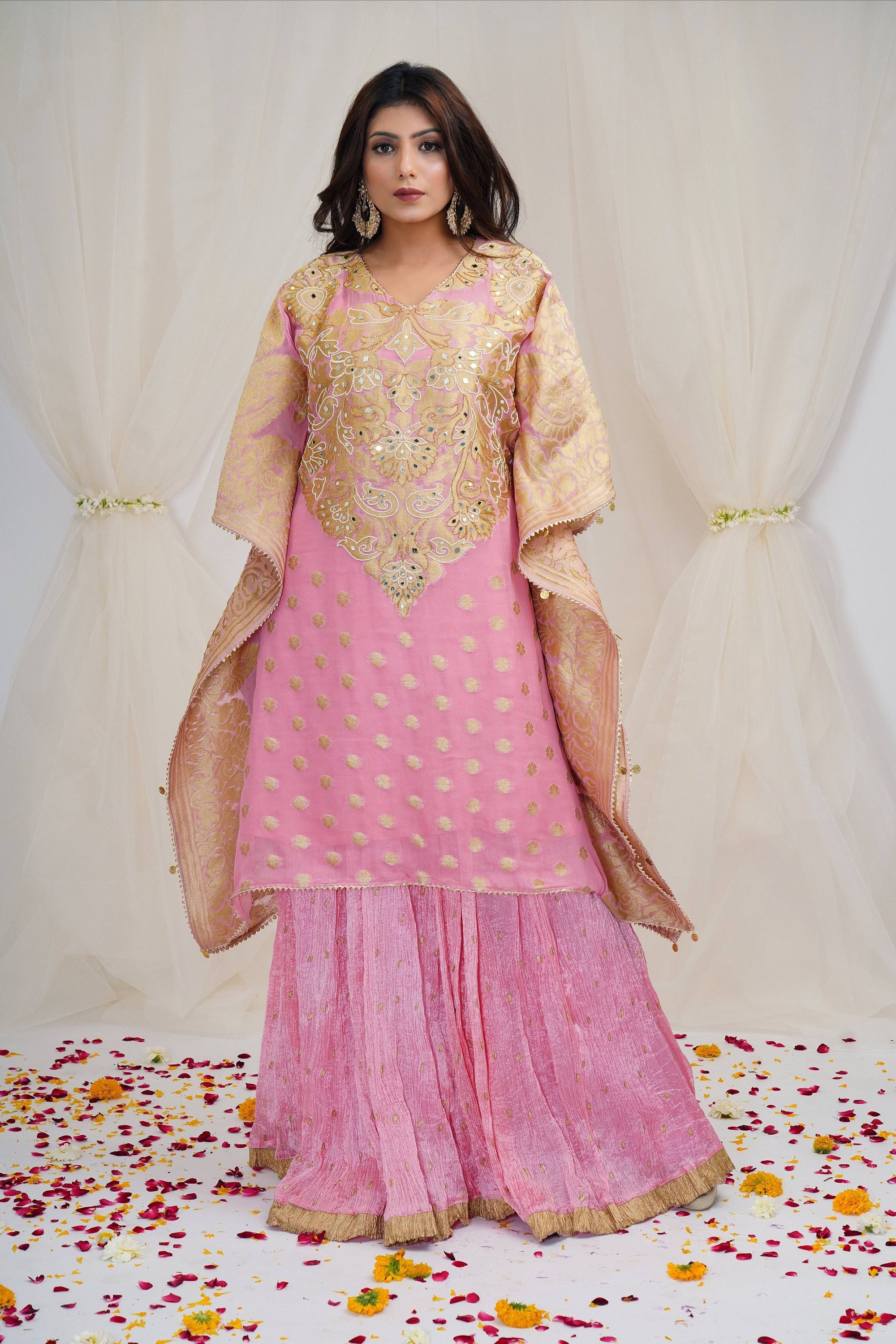 Taffy Pink Banarasi Georgette Kaftan - kaftan dress indian