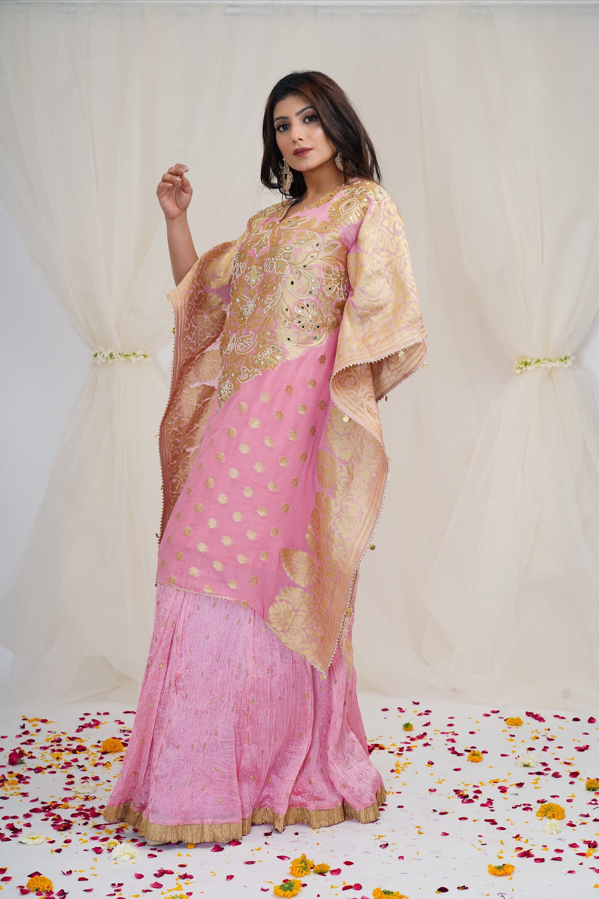 Taffy Pink Banarasi Georgette Kaftan - kaftan dress indian