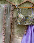 Tea Green and Lavender Lehenga Set - lavender color lehenga