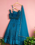 Teal Blue Shimmer Lehenga Set - blue lehenga