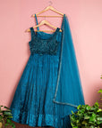 Teal Blue Shimmer Lehenga Set - blue lehenga