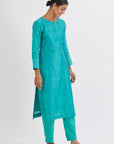 Teal Chanderi Kurta Set - kurta for women
