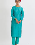 Teal Chanderi Kurta Set - kurta for women