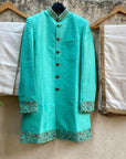Teal Green Raw Silk Sherwani - green sherwani