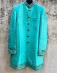 Teal Green Raw Silk Sherwani - green sherwani
