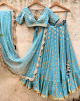 Turkish Blue Ruffle Lehenga Set - blue lehenga