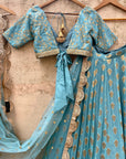 Turkish Blue Ruffle Lehenga Set - blue lehenga