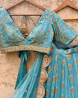 Turkish Blue Ruffle Lehenga Set - blue lehenga