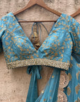 Turkish Blue Ruffle Lehenga Set - blue lehenga