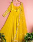 Tuscan Yellow Anarkali With Scallop Embroidered Dupatta - yellow anarkali