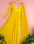 Tuscan Yellow Anarkali With Scallop Embroidered Dupatta - yellow anarkali