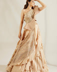 Tuscany Gold Leaf Cascade Blouse With Ruffle Skirt - Golden dress