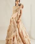 Tuscany Gold Leaf Cascade Blouse With Ruffle Skirt - Golden dress