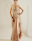 Tuscany Gold Peplum Blouse with Dhoti - indian attire for ladies