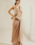 Tuscany Gold Peplum Blouse with Dhoti - indian attire for ladies
