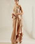 Tuscany Gold Peplum Blouse with Dhoti - indian attire for ladies