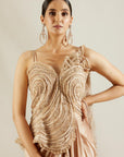 Tuscany Gold Peplum Blouse with Dhoti - indian attire for ladies