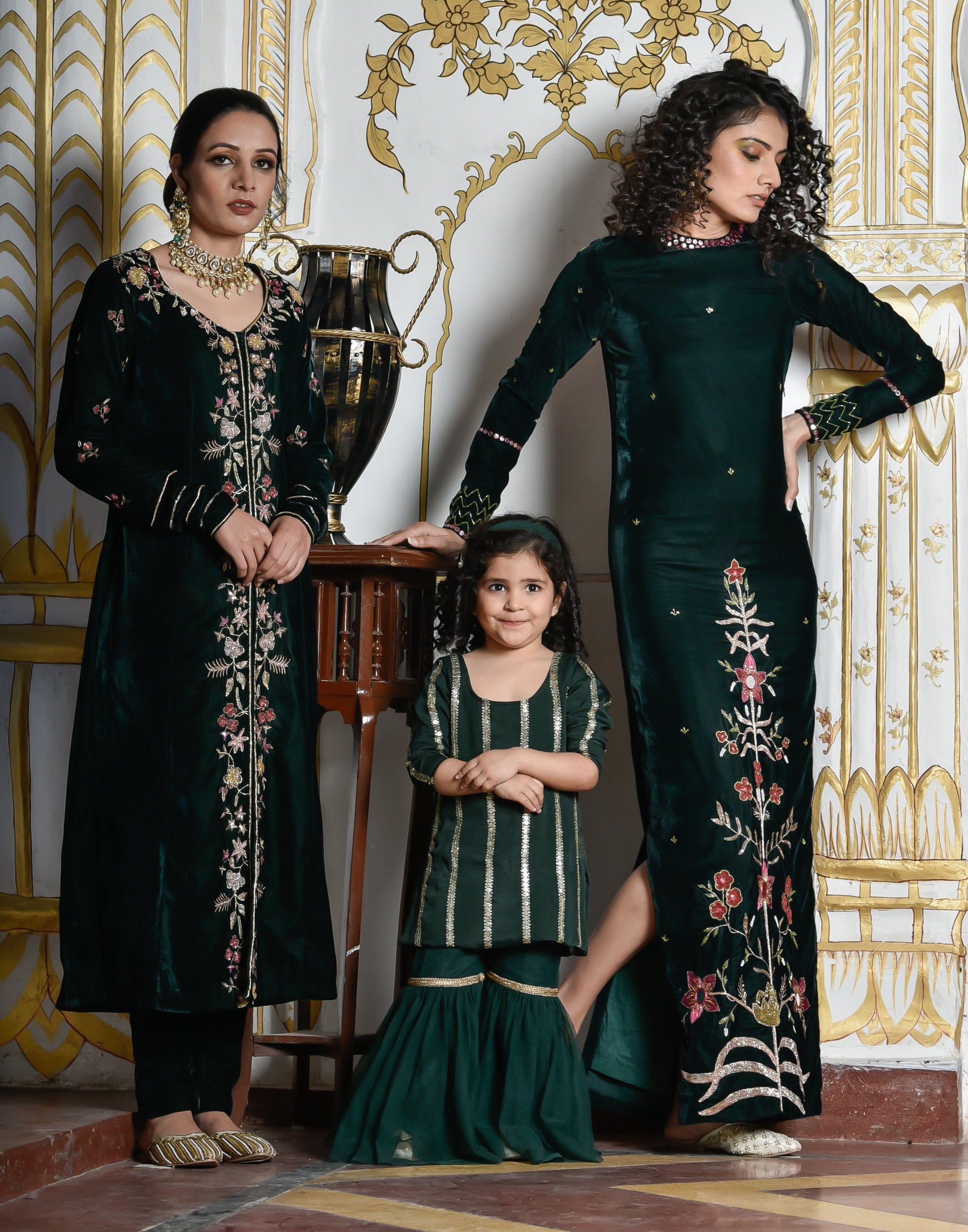 Velvet Deep Green Sherwani Set - sherwani for women