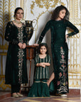 Velvet Deep Green Sherwani Set - sherwani for women