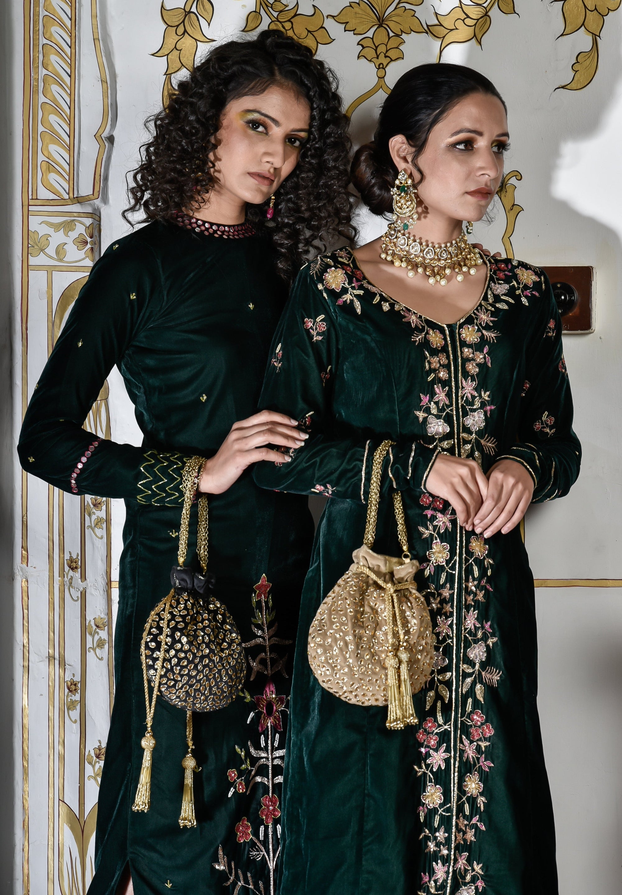 Velvet Deep Green Sherwani Set - sherwani for women
