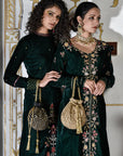 Velvet Deep Green Sherwani Set - sherwani for women