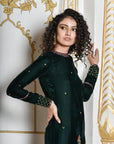 Velvet Deep Green Straight Dress - green dress