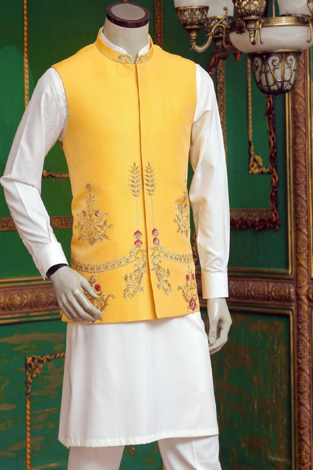 Waistcoat Tilla Embroidered work - yellow waistcoat