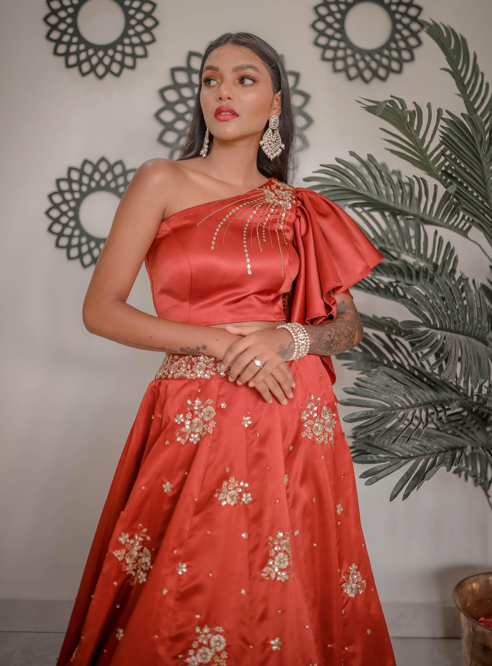 Warm Orange Lehenga Set - orange lehenga