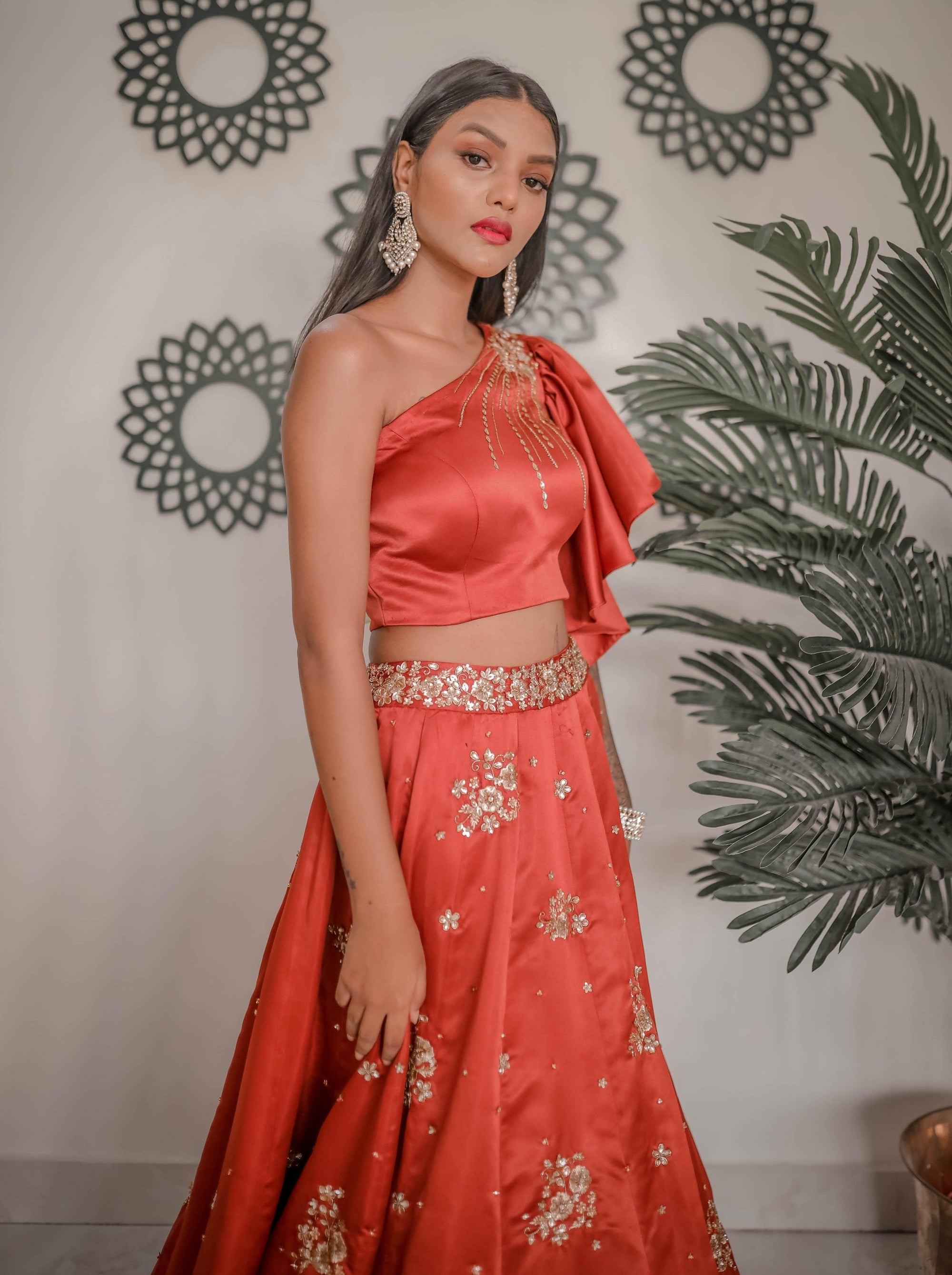Warm Orange Lehenga Set - orange lehenga
