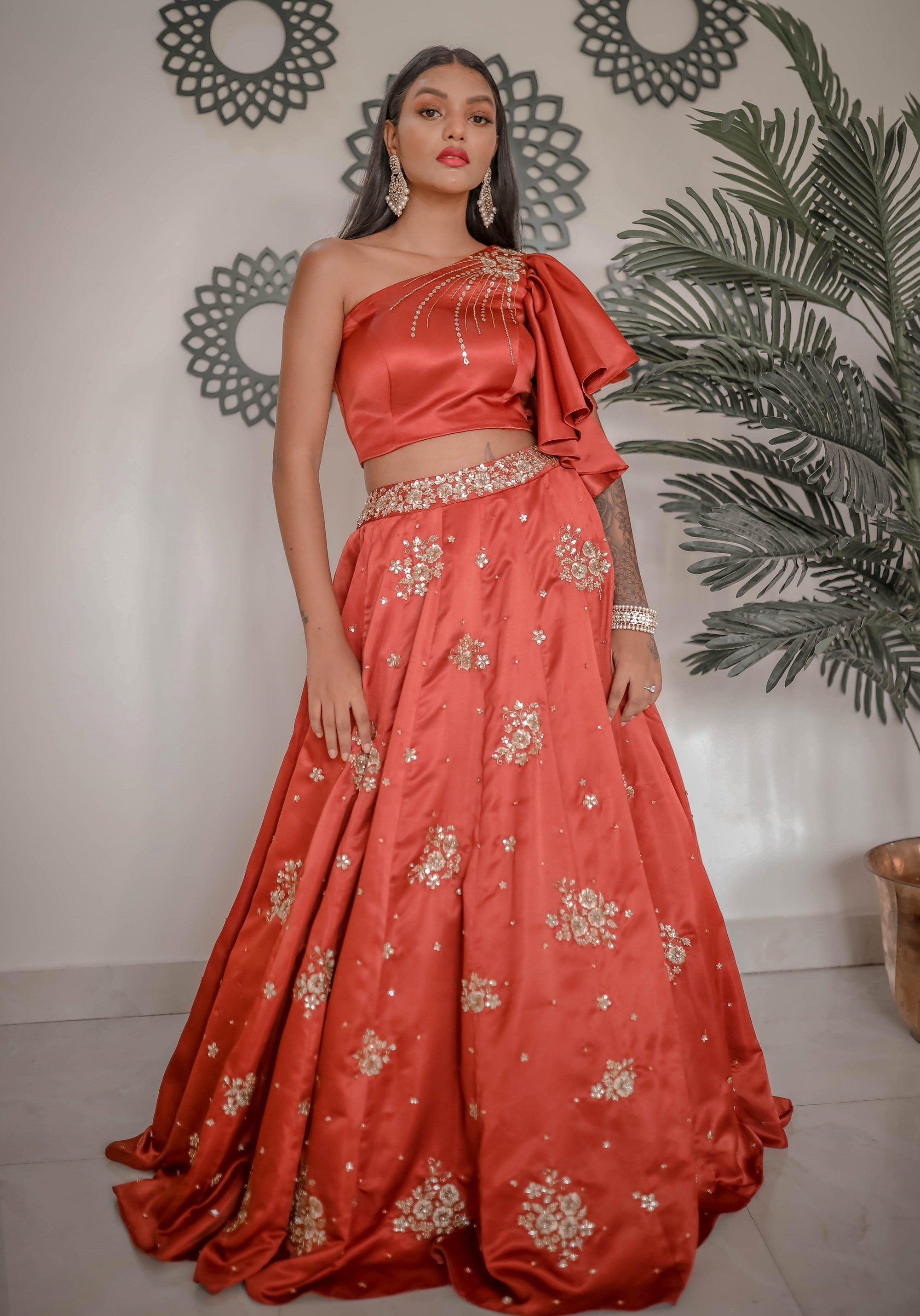 Warm Orange Lehenga Set - orange lehenga