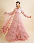 Watermelon Pink Anarkali with Dupatta - pink anarkali dress