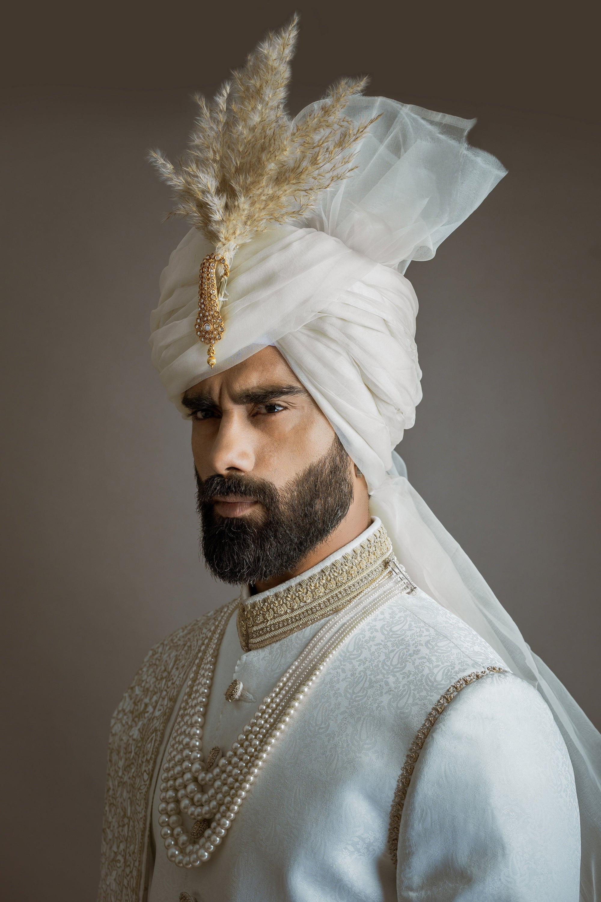 White Embroidered Jamawar Sherwani - royal sherwani for groom