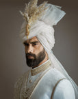 White Embroidered Jamawar Sherwani - royal sherwani for groom