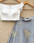 White Off Shoulder louse Grey Net Lehenga - net lehenga