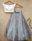 White Off Shoulder louse Grey Net Lehenga - net lehenga
