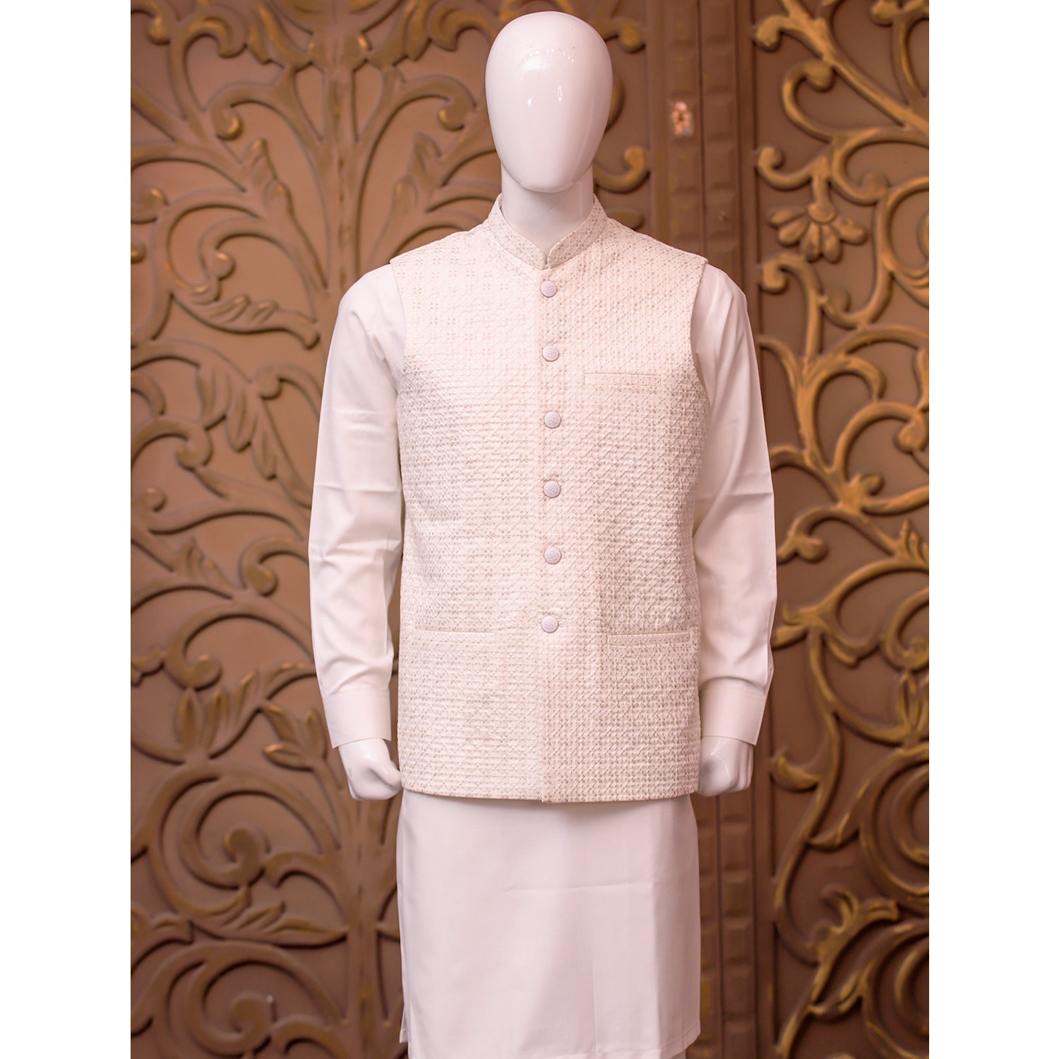 White Party Wear Waistcoat - indian attire for men