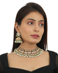 White Stone Necklace with Jhumki - indian stone jewelry