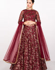 Wine And Gold Sequins Work Lehenga - lehenga