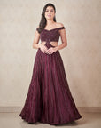 Wine Crystal Off Shoulder Gown - indian ethnic gown