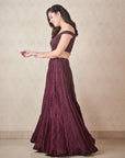 Wine Crystal Off Shoulder Gown - indian ethnic gown