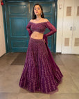 Wine Lehenga Set - dark purple lehenga