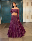 Wine Lehenga Set - dark purple lehenga