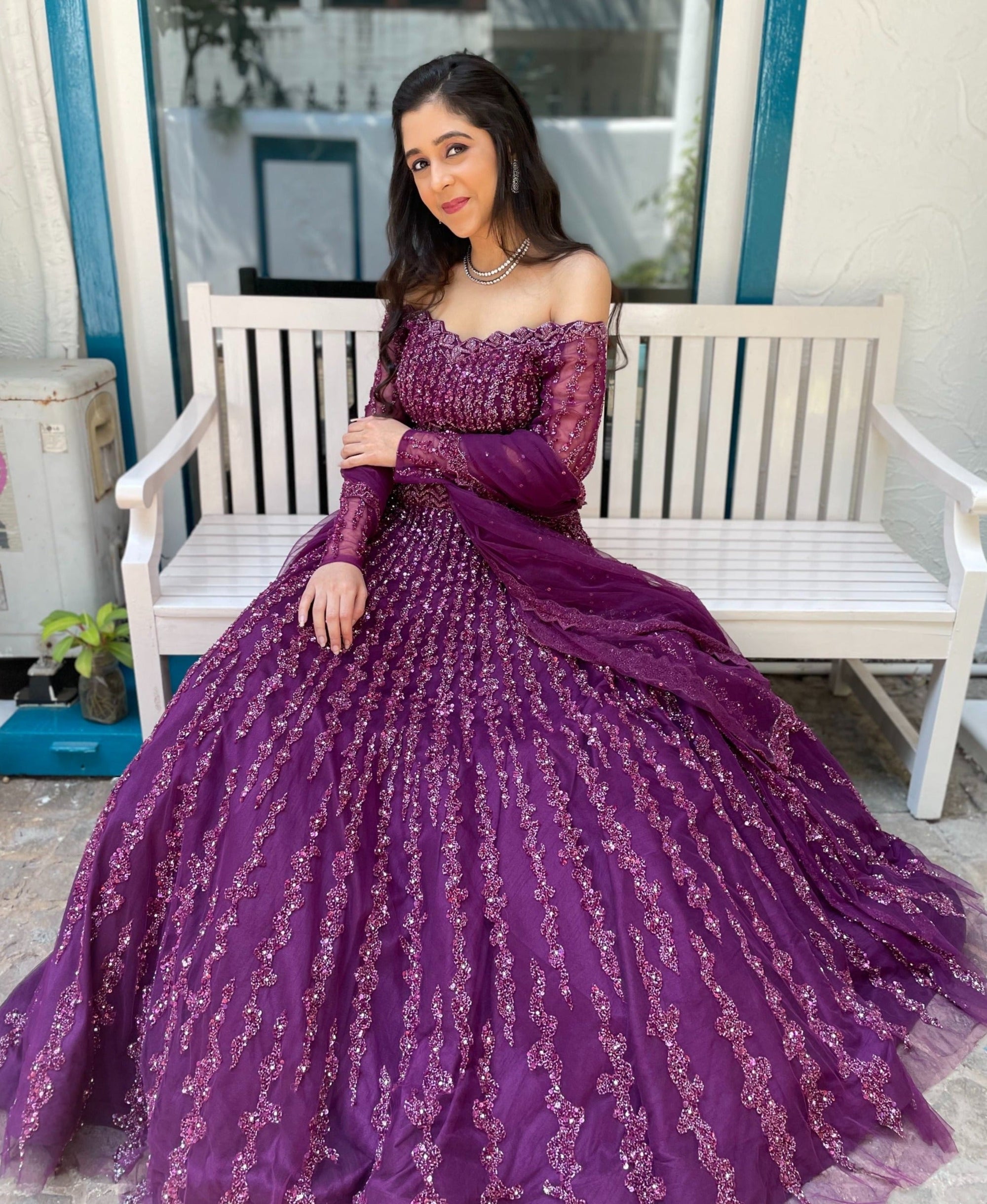 Wine Lehenga Set - dark purple lehenga