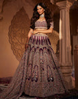 Wine Raw Silk Hand Embroidered Lehenga - embroidered lehenga