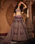 Wine Raw Silk Hand Embroidered Lehenga - embroidered lehenga