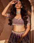 Wine Raw Silk Hand Embroidered Lehenga - embroidered lehenga
